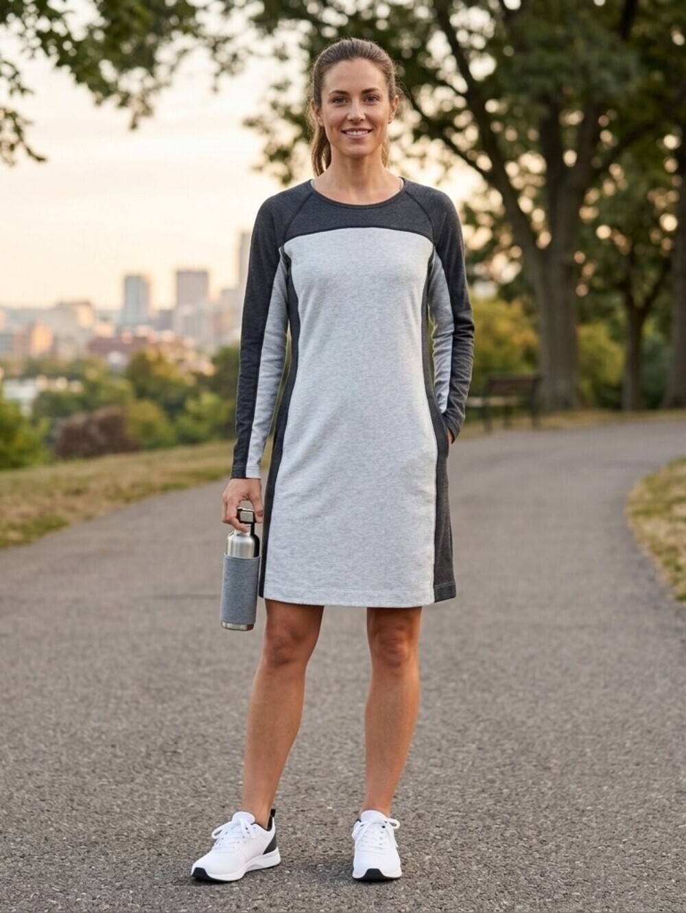 Athleta Dress Womens Medium Gray Colorblock Raglan Sleeve Sweatshirt Athleisure